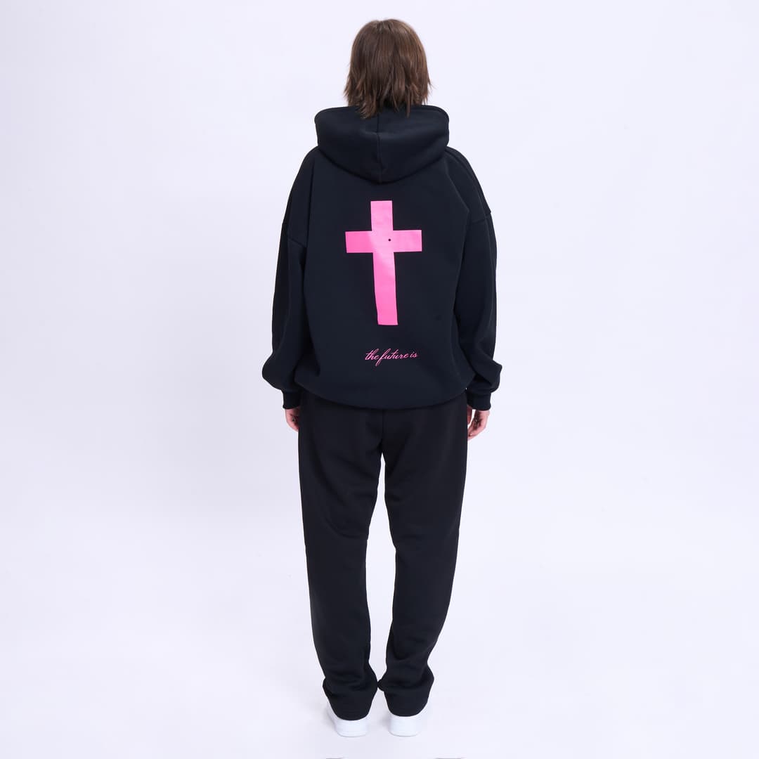 Black Heart of the Cross Hoodie - Pink Text