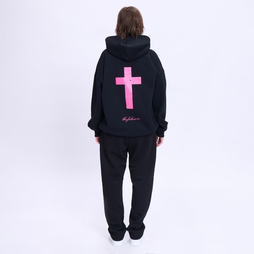 Black Heart of the Cross Hoodie - Pink Text