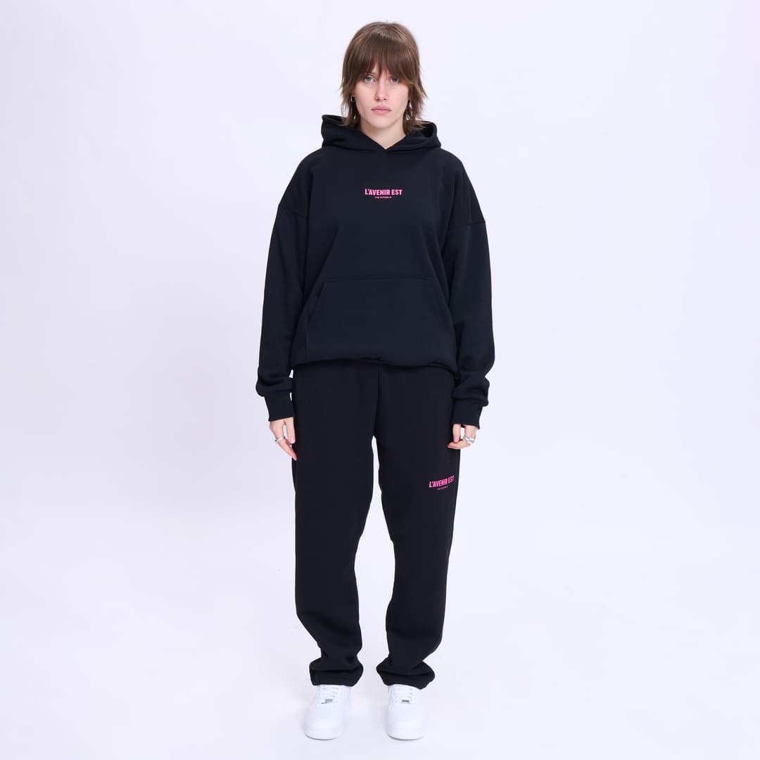 Black Heart of the Cross Hoodie - Pink Text