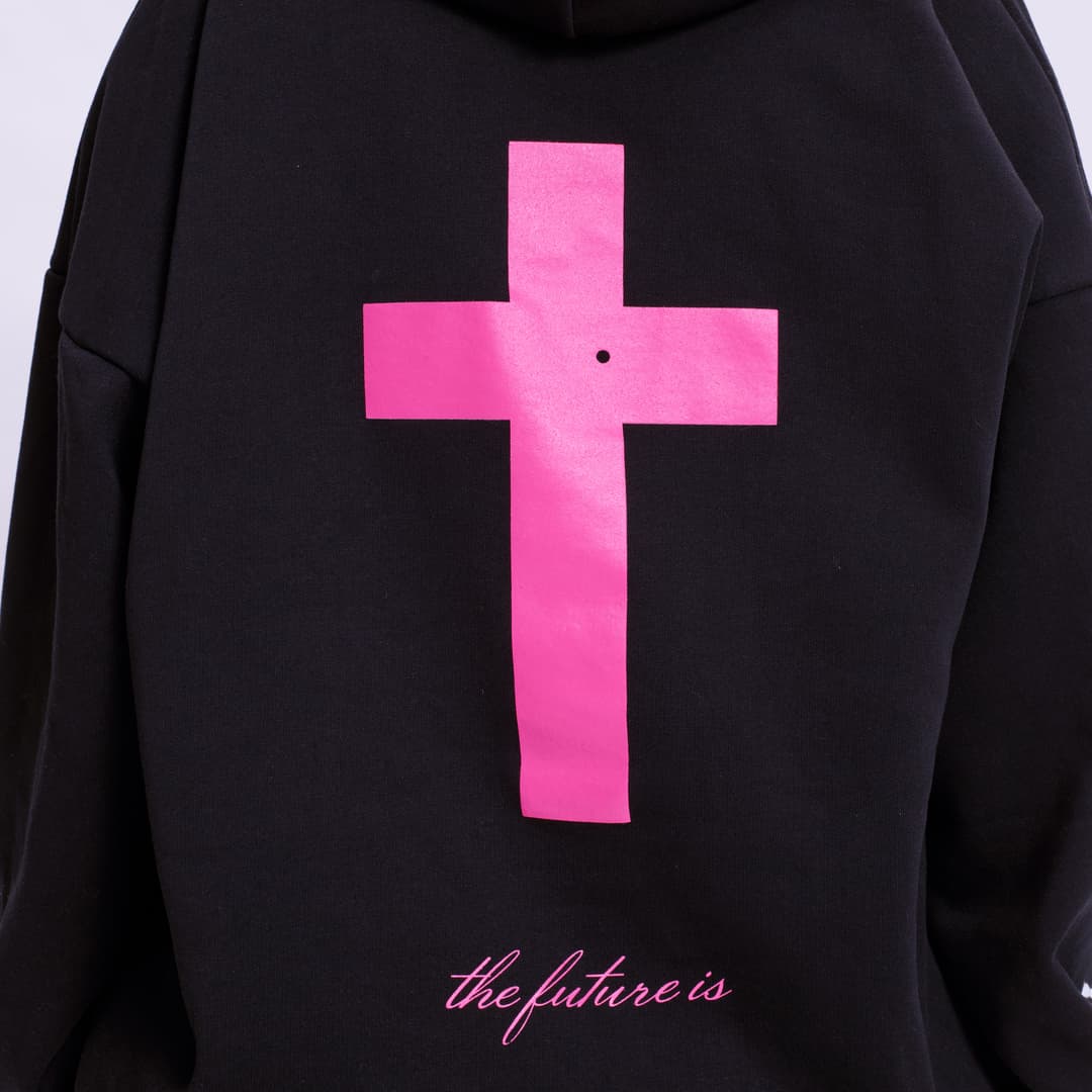 Black Heart of the Cross Hoodie - Pink Text