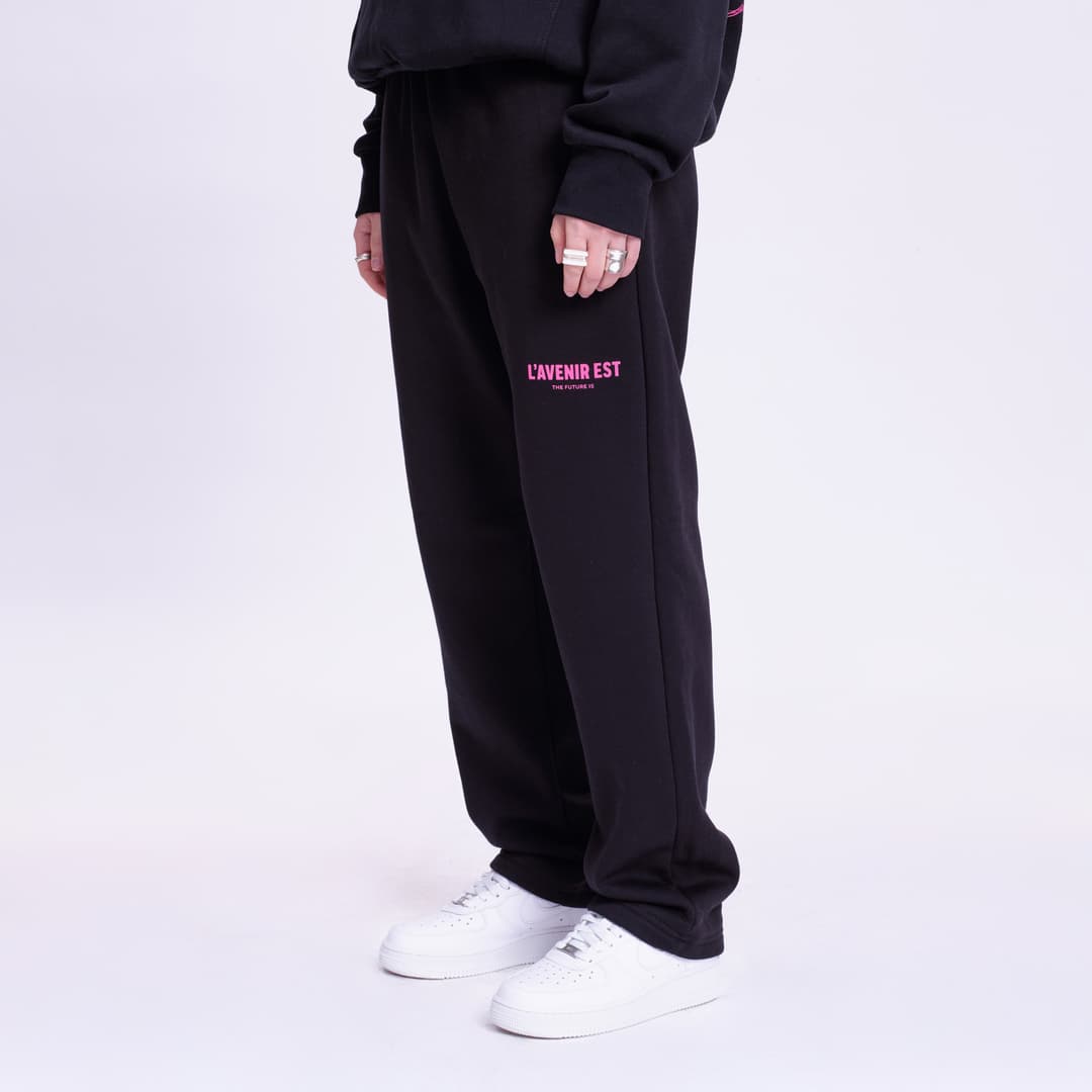 Black OG Track Pants - Pink Text
