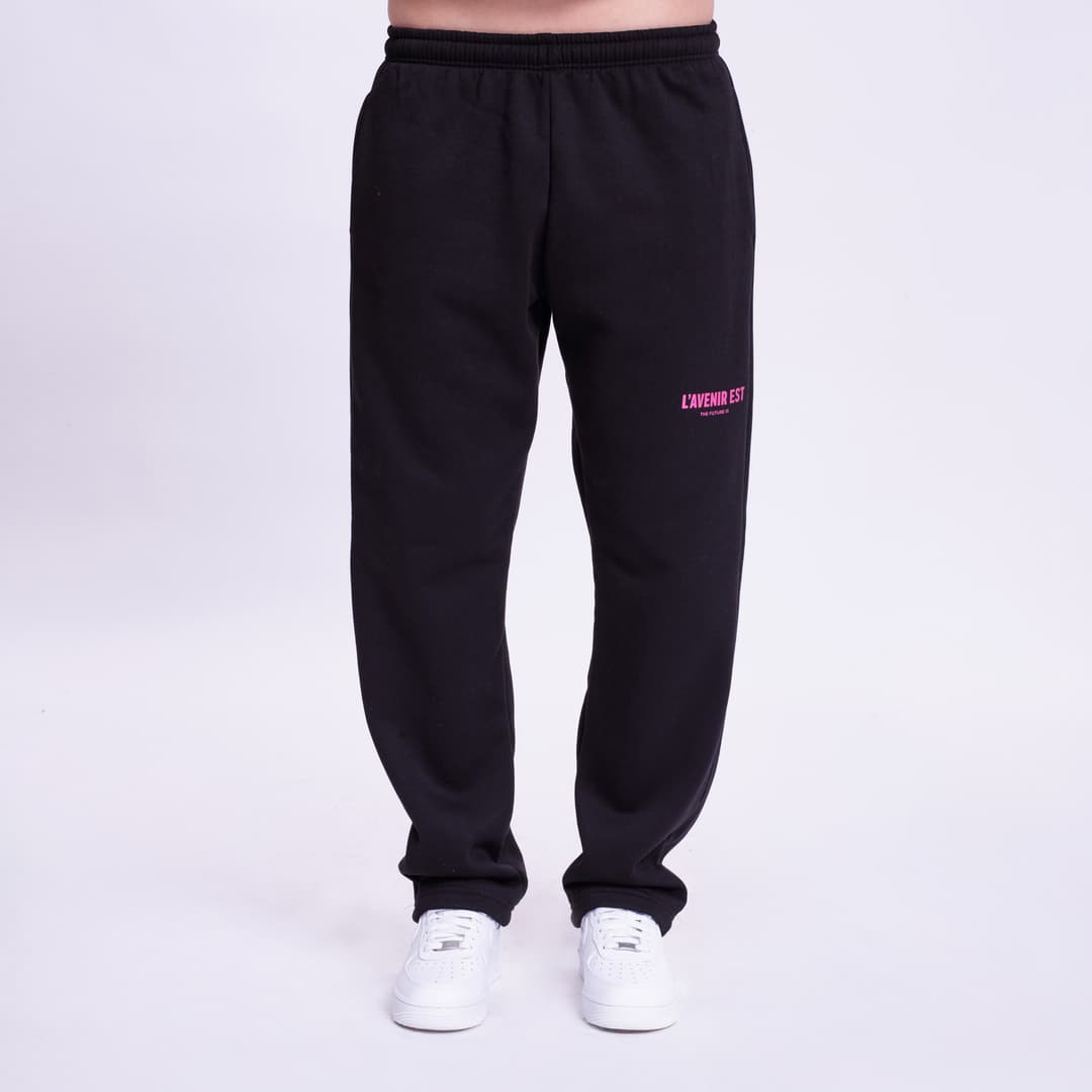 Black OG Track Pants - Pink Text