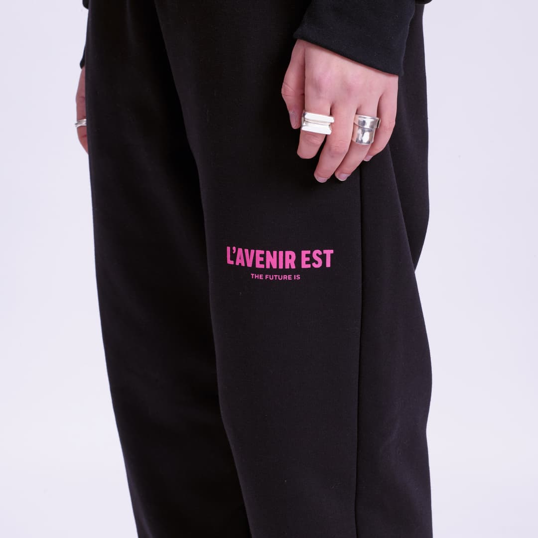 Black OG Track Pants - Pink Text