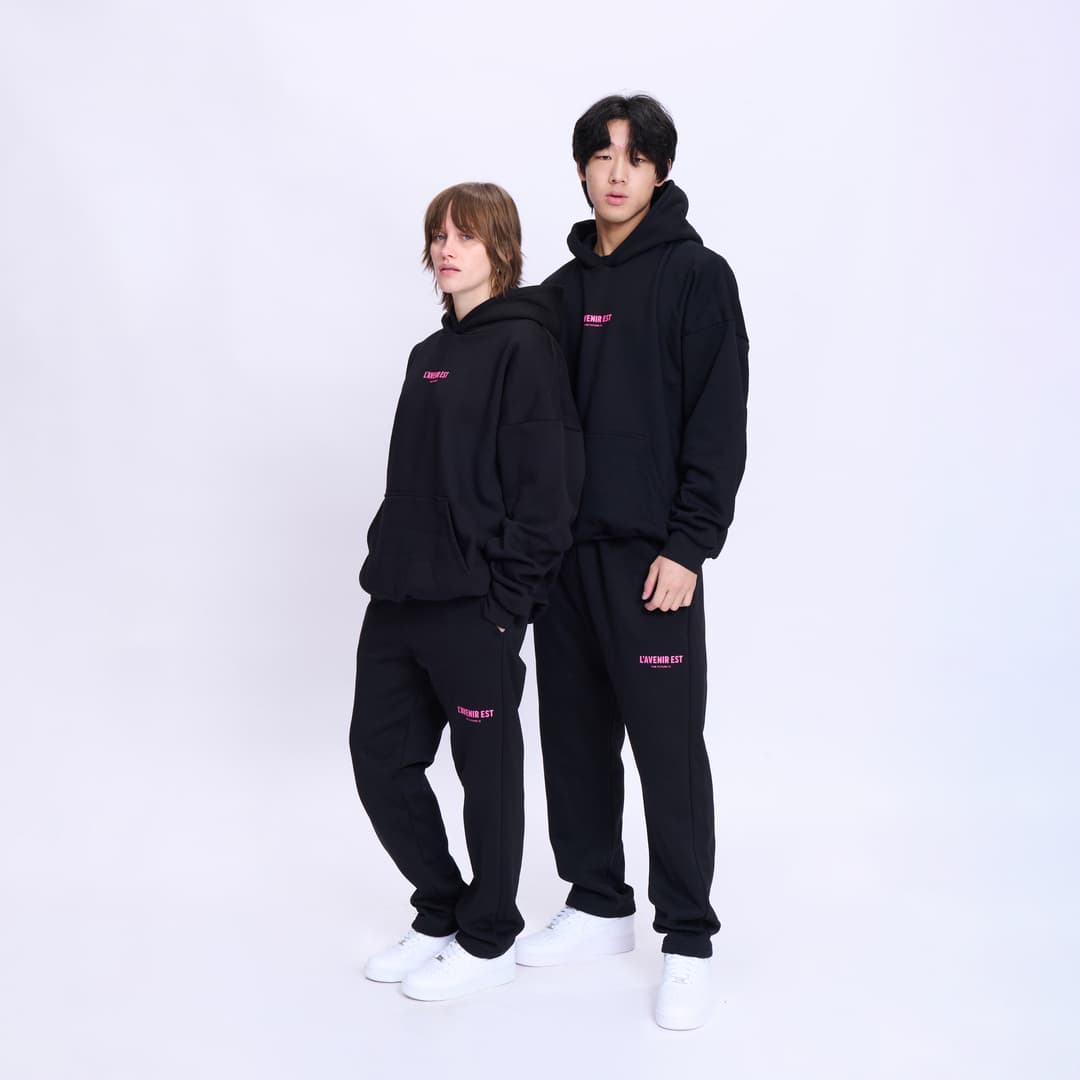 Black OG Track Pants - Pink Text