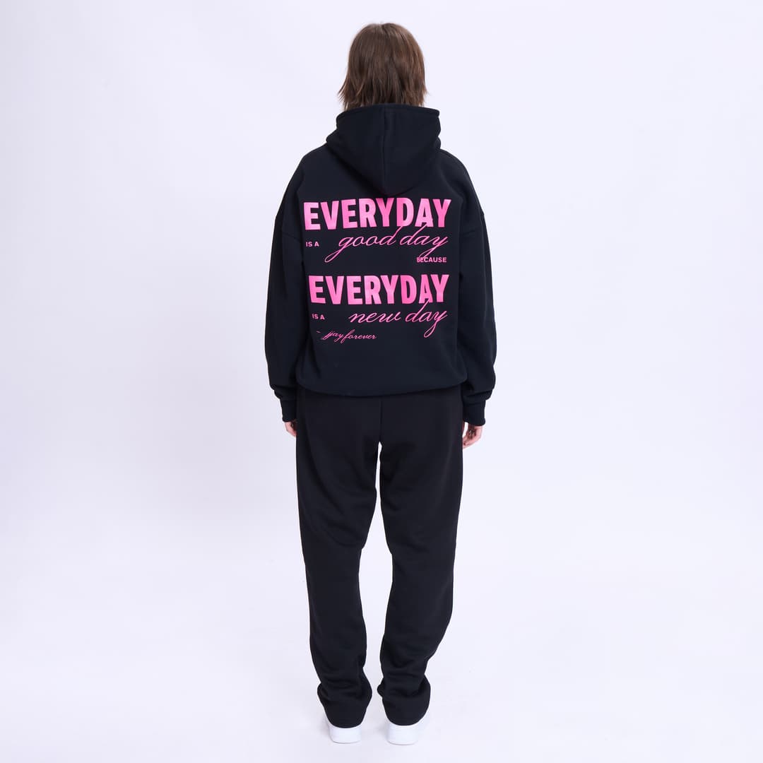 Black Everyday Hoodie - Pink Text