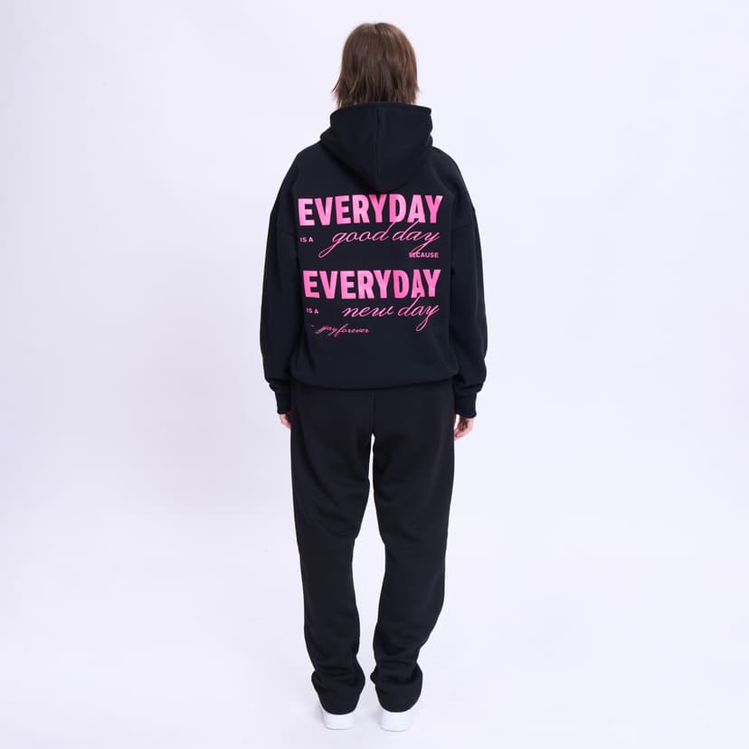 Black Everyday Hoodie - Pink Text