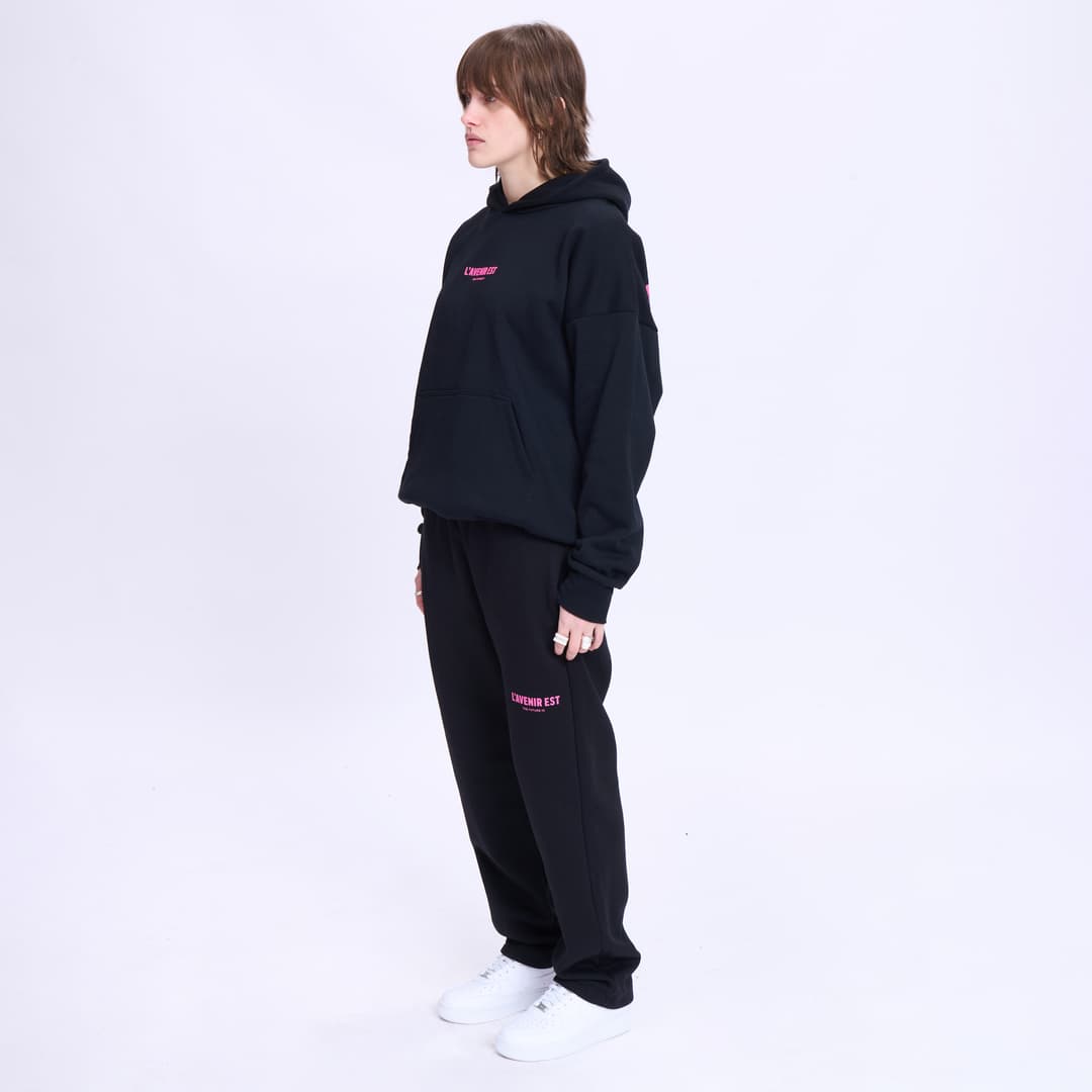 Black Everyday Hoodie - Pink Text
