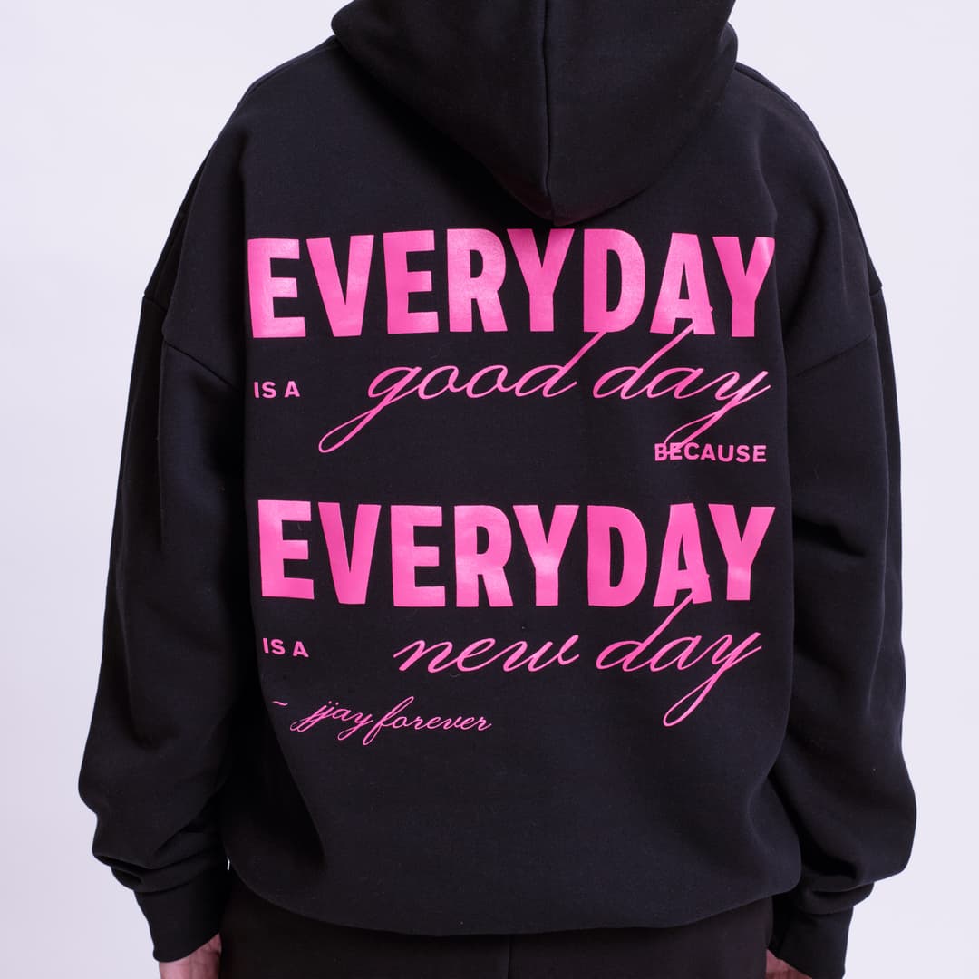 Black Everyday Hoodie - Pink Text