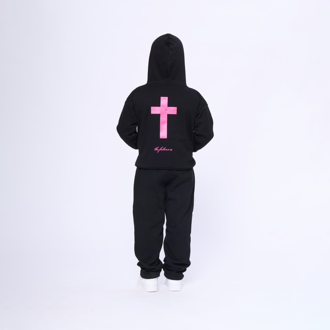Black Heart of the Cross Hoodie - Pink Text 