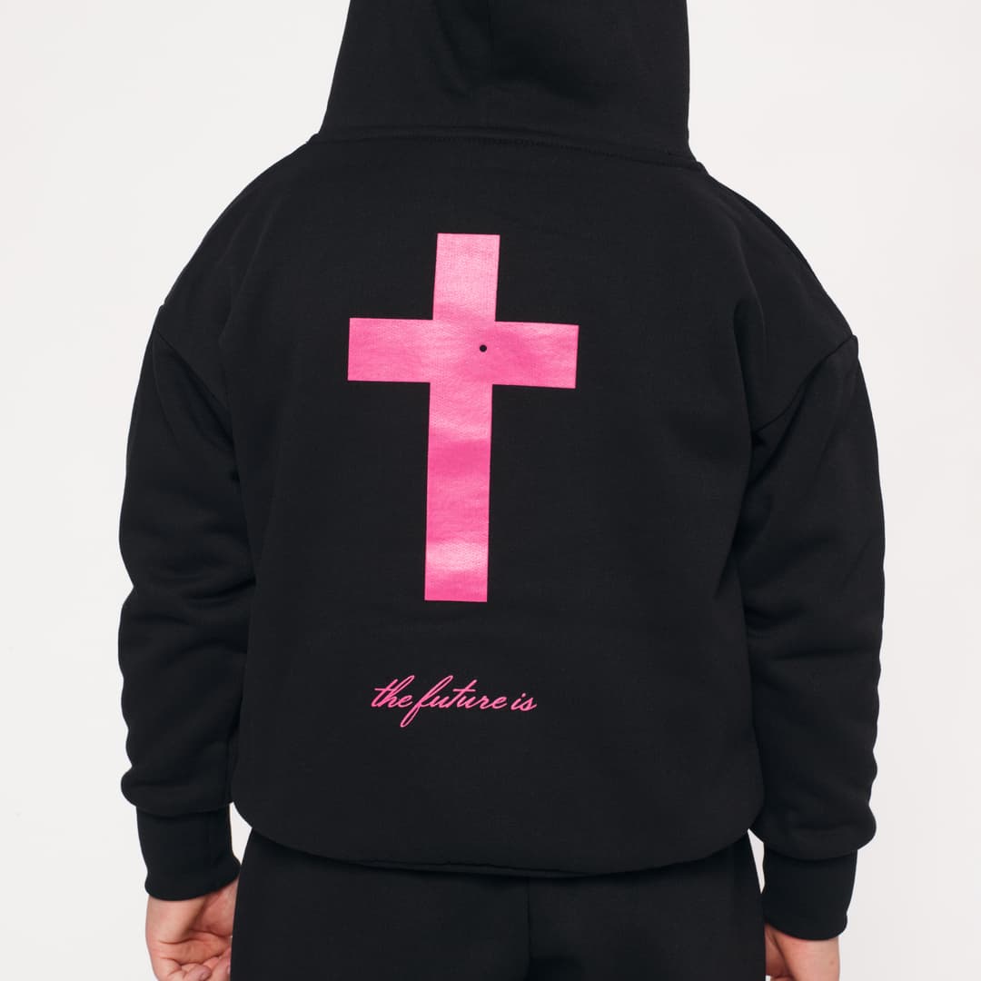 Black Heart of the Cross Hoodie - Pink Text 